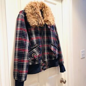 Vintage Red and black Plaid Bomber Jacket Coat